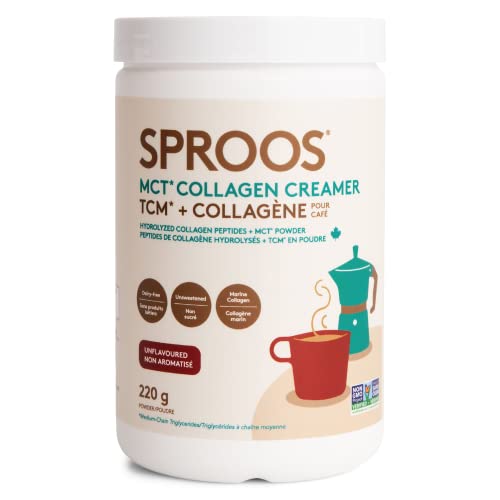 Sproos MCT Collagen Creamer | 5 G Wild-Caught Marine Collagen. 5 G MCT Powder | Dairy Free - 220g Tub